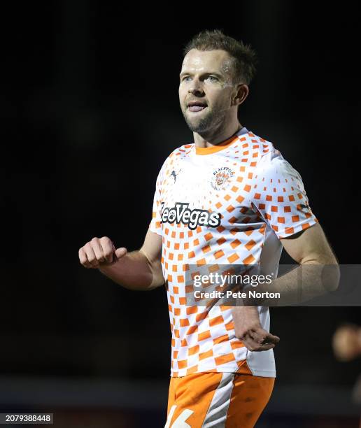 Jordan Rhodes of Blackpool in action during the Sky Bet League One match between Northampton Town and Blackpool at Sixfields on March 12, 2024 in...