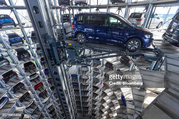 Touran inside of the Autostadt delivery tower at the Volkswagen AG headquarters and auto plant complex in Wolfsburg, Germany, on Thursday, March 14,...