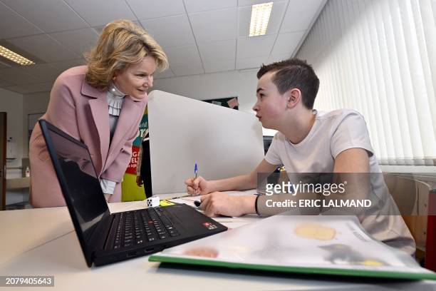 Queen Mathilde of Belgium pictured during a royal visit to the children's and youth department of the psychiatric hospital 'Het Medisch Centrum...