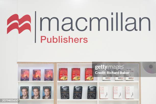 The Pan Macmillan book trade stand during the third and final day of the London Book Fair at the Olympia Exhibition Hall, on 14th March 2024, in...