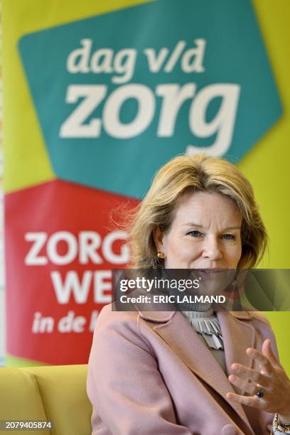 Queen Mathilde of Belgium pictured during a royal visit to the children's and youth department of the psychiatric hospital 'Het Medisch Centrum...