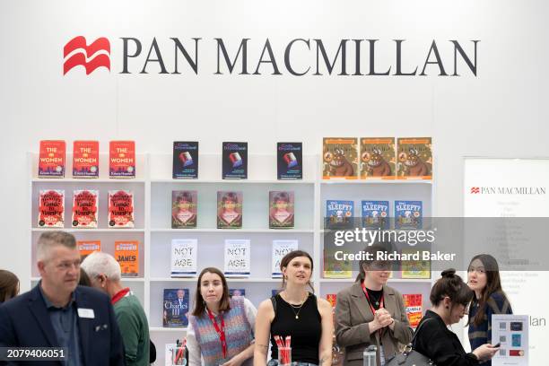 The Pan Macmillan book trade stand during the third and final day of the London Book Fair at the Olympia Exhibition Hall, on 14th March 2024, in...