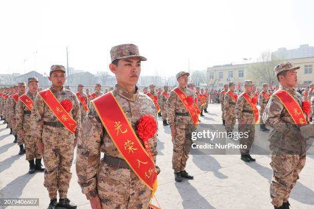 New recruits are participating in a send-off ceremony in Lianyungang, Jiangsu Province, China, on March 15, 2024.