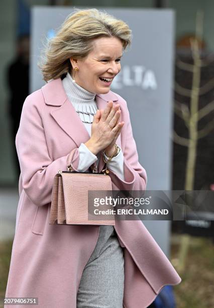 Queen Mathilde of Belgium attends the children's and youth department of the psychiatric hospital 'Het Medisch Centrum Sint-Jozef' during a royal...