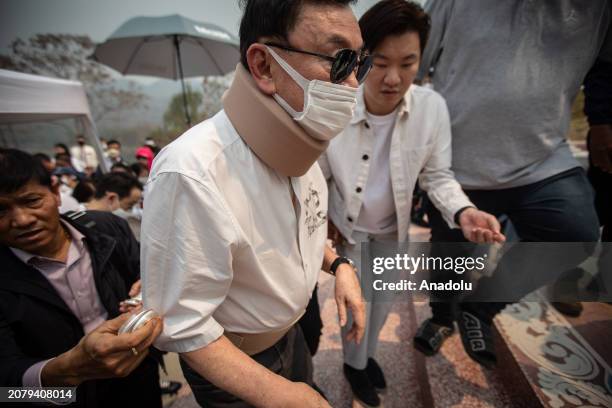 Former PM Thaksin Shinawatra visits his parent's Mausoleum in Chiang Mai, Thailand on March 15, 2024. Thailand's former Prime Minister Thaksin...