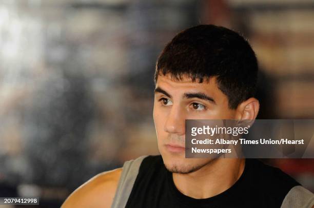 Boxer Javy Martinez works out at Schott's Gym in Albany, NY Tuesday July 12,2011.
