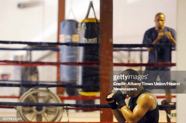 Boxer Javy Martinez works out at Schott's Gym in Albany, NY Tuesday July 12,2011.