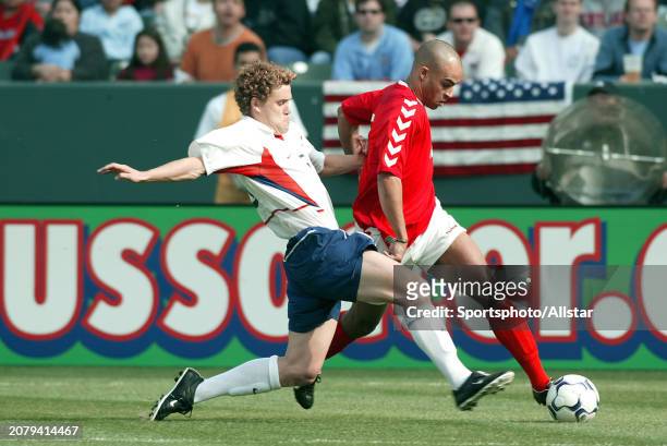 January 18: Chris Albright of USA and Thomas Roll-larsen of Denmark challenge during the International Friendly match between USA and Denmark at Home...
