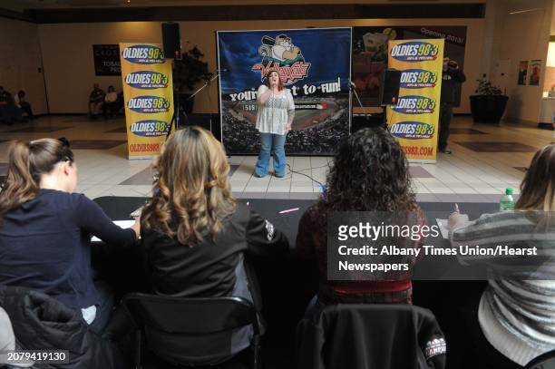 Lauren Kerr of Waterford competes in the 3rd Annual National Anthem tryouts hosted by Jaime Roberts from the Jaime in the Morning Show on Oldies...