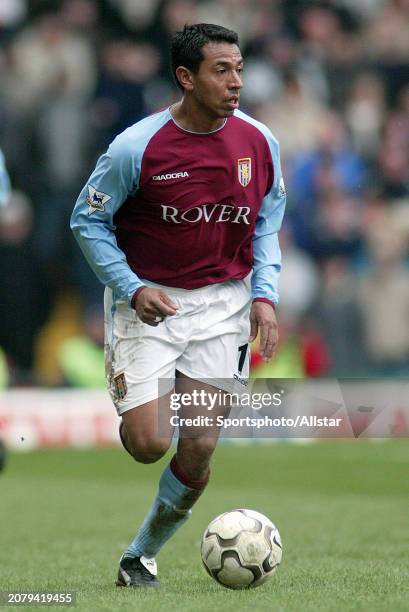 February 22: Nolberto Solano of Aston Villa on the ball during the Premier League match between Aston Villa and Birmingham City at Villa Park on...