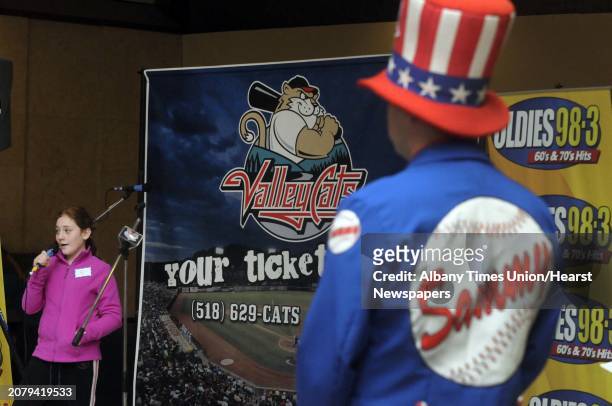 Eleven-year-old Abagail Mecaragno of Rensselaer competes in the 3rd Annual National Anthem tryouts hosted by Jaime Roberts from the Jaime in the...