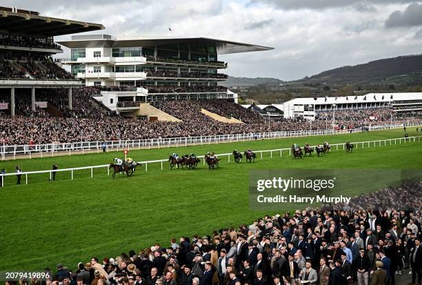 Gloucestershire , United Kingdom - 15 March 2024; Absurde, with Paul Townend up, on their way to winning the BetMGM County Handicap Hurdle on day...