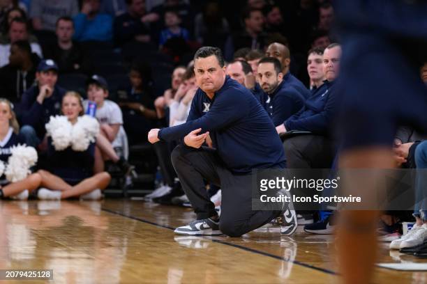 Xavier Musketeers head coach Sean Miller on the sidelines during the Big East Tournament men's college basketball game between the Butler Bulldogs...