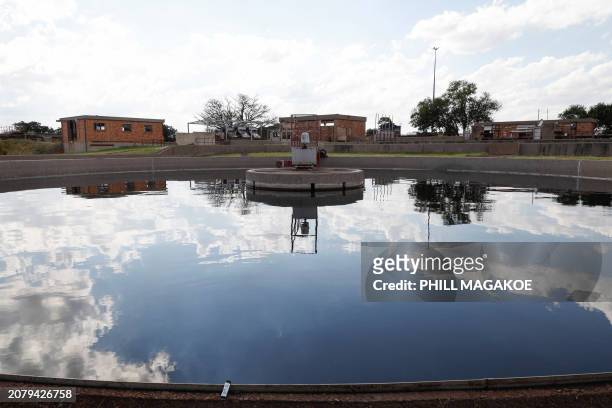 General view of the water clarifier basin at the Rooiwal Wastewater Treatment Plant in Pretoria on March 15, 2024.