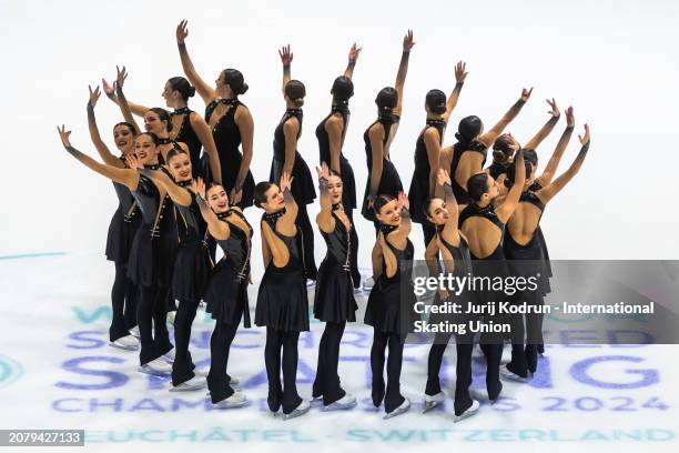 Team Ladybirds Junior of Italy perform during the ISU World Junior Synchronized Skating Championships at Patinoires du Littoral on March 15, 2024 in...