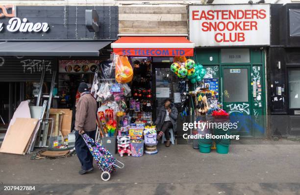 General store near Whitechapel market in the Tower Hamlets borough of London, UK, on Friday, March 15, 2024. UK headline inflation data due out...