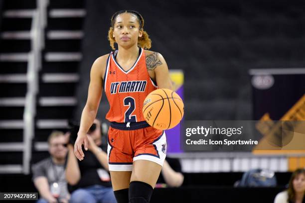 Martin Skyhawks Guard Love Mays dribbles during the Ohio Valley Conference Championship game between the Southern Indiana Screaming Eagles and the UT...