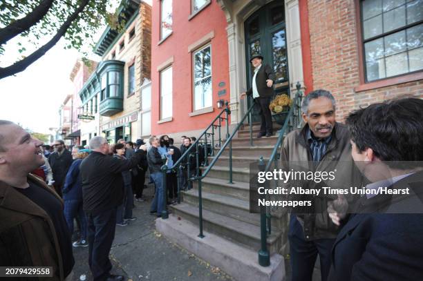 Group of the regions jazz community gathered for a stoop photo, similar to "A Great Day in Harlem."on Madison Avenue Saturday Nov. 8, 2014 in Albany,...