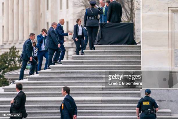 President Joe Biden, center left, arrives ahead of the annual Friends of Ireland luncheon at the US Capitol in Washington, DC, US, on Friday, March...