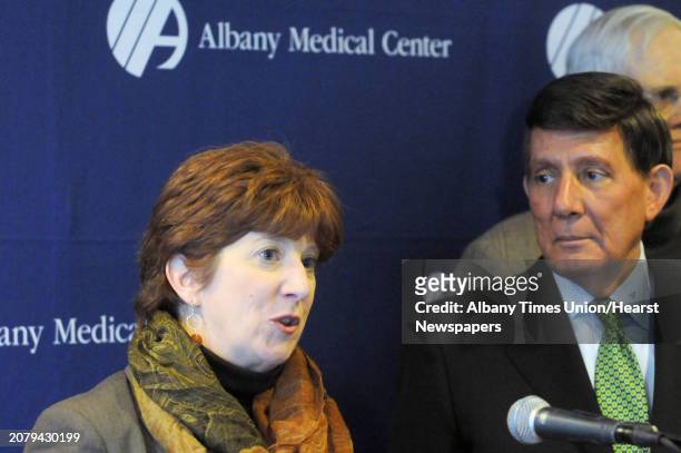 Mayor Kathy Sheehan, left, and Albany Medical Center CEO James Barba announced the medical center's purchase of former Matthew Bender building for $3...