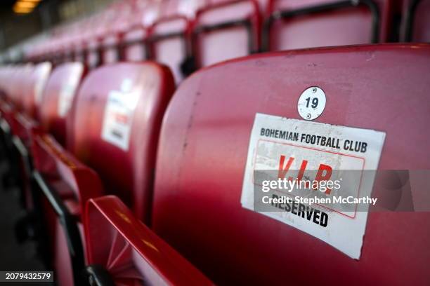 Dublin , Ireland - 15 March 2024; A detailed view of a reserved VIP seat in Dalymount Park before the SSE Airtricity Men's Premier Division match...