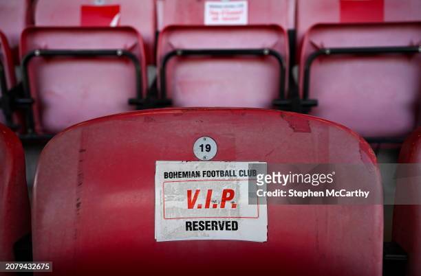 Dublin , Ireland - 15 March 2024; A detailed view of a reserved VIP seat in Dalymount Park before the SSE Airtricity Men's Premier Division match...