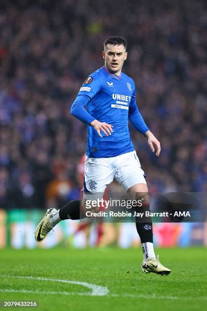 Tom Lawrence of Rangers during the UEFA Europa League 2023/24 round of 16 second leg match between Rangers FC and SL Benfica at Ibrox Stadium on...