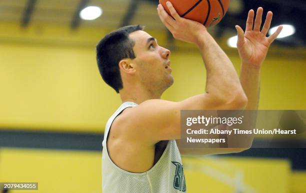 Siena College men's basketball junior forward Brett Bisping during practice on Thursday Oct. 8, 2015 in Loudonviile , N.Y.