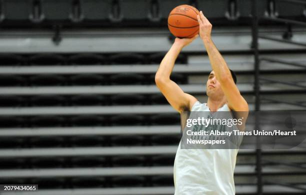 Siena College men's basketball junior forward Brett Bisping during practice on Thursday Oct. 8, 2015 in Loudonviile , N.Y.