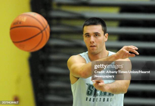 Siena College men's basketball junior forward Brett Bisping during practice on Thursday Oct. 8, 2015 in Loudonviile , N.Y.