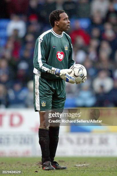 January 17: Shaka Hislop of Portsmouth on the ball during the Premier League match between Bolton Wanderers and Portsmouth at Reebok Stadium on...