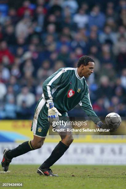 January 17: Shaka Hislop of Portsmouth kicking during the Premier League match between Bolton Wanderers and Portsmouth at Reebok Stadium on January...