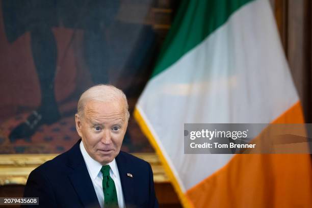 President Joe Biden speaks during the annual Friends Of Ireland Speaker Luncheon at the U.S. Capitol on March 15, 2023 in Washington, DC. Biden...