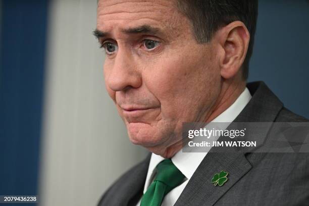 National Security Council spokesman John Kirby speaks during the daily press briefing in the Brady Press Briefing Room of the White House in...