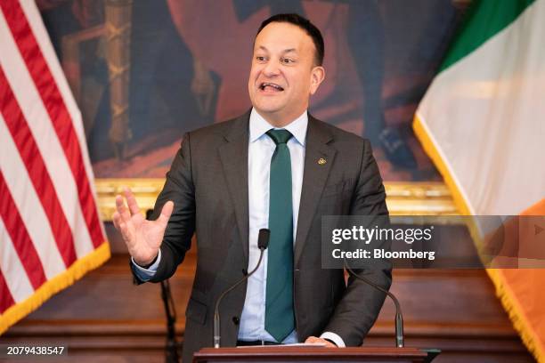 Leo Varadkar, Ireland's prime minister, speaks during the annual Friends of Ireland luncheon at the US Capitol in Washington, DC, US, on Friday,...