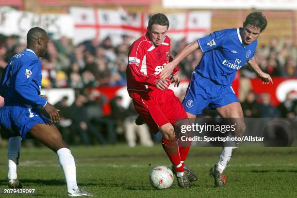 January 24: Scott Kerr of Scarborough and Frank Lampard of Chelsea challenge during the Fa Cup 4th Round match between Scarborough and Chelsea at...