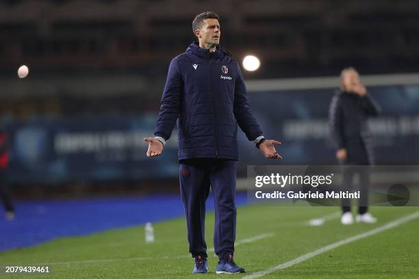 Thiago Motta manager of Bologna FC gestures during the Serie A TIM match between Empoli FC and Bologna FC at Stadio Carlo Castellani on March 15,...