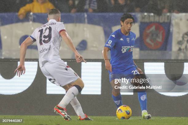 Youssef Maleh of Empoli FC in action during the Serie A TIM match between Empoli FC and Bologna FC at Stadio Carlo Castellani on March 15, 2024 in...