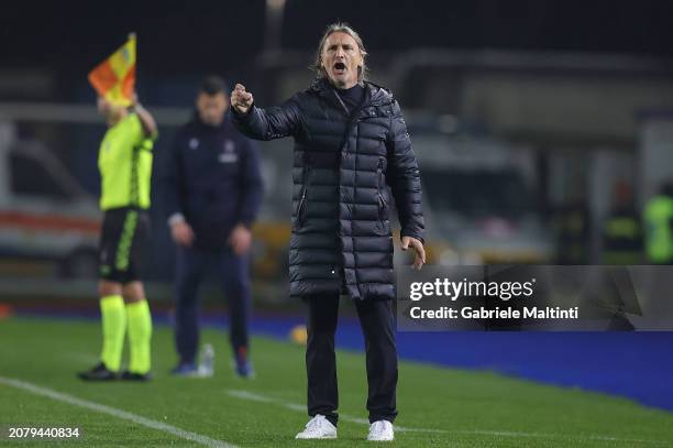 Davide Nicola heand coach of Empoli FC gestures during the Serie A TIM match between Empoli FC and Bologna FC at Stadio Carlo Castellani on March 15,...