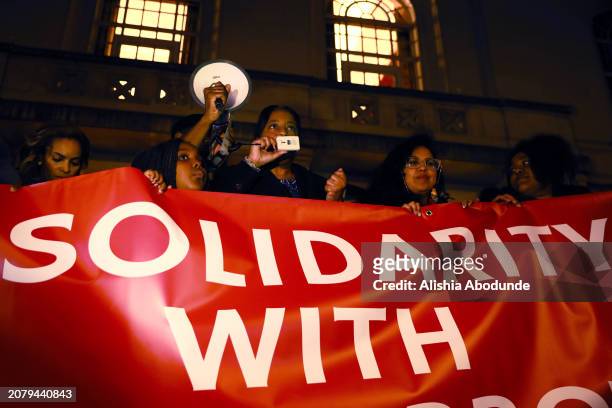 People gather outside of Hackney Town Hall in solidarity with MP Dianne Abbott on March 15, 2024 in London, England. Hackney Constituents attend a...