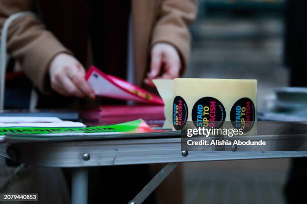 People hand out leaflets outside of Hackney Town Hall in solidarity with MP Dianne Abbott on March 15, 2024 in London, England. Hackney Constituents...