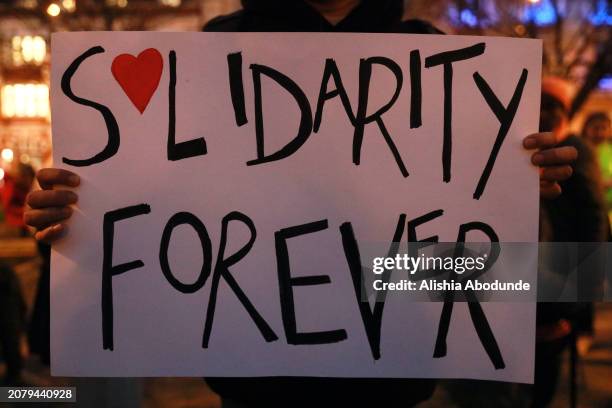 People gather outside of Hackney Town Hall in solidarity with MP Dianne Abbott on March 15, 2024 in London, England. Hackney Constituents attend a...