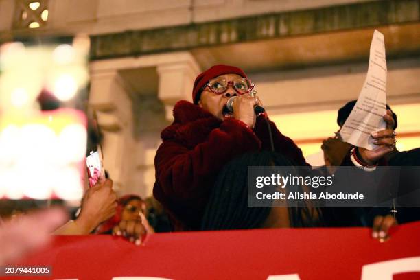 People gather outside of Hackney Town Hall in solidarity with MP Dianne Abbott on March 15, 2024 in London, England. Hackney Constituents attend a...