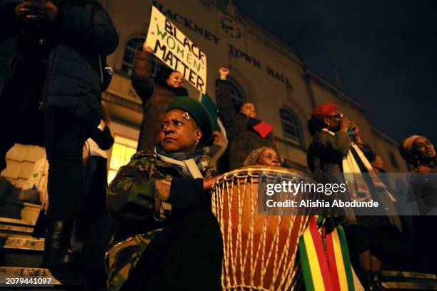 People gather outside of Hackney Town Hall in solidarity with MP Dianne Abbott on March 15, 2024 in London, England. Hackney Constituents attend a...