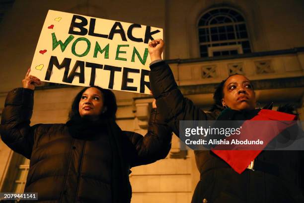 People gather outside of Hackney Town Hall in solidarity with MP Dianne Abbott on March 15, 2024 in London, England. Hackney Constituents attend a...