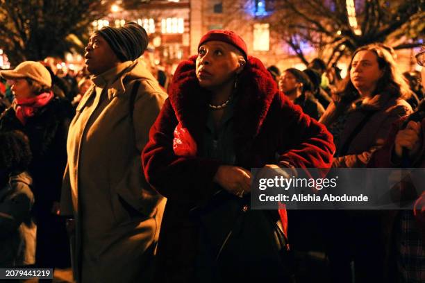 People gather outside of Hackney Town Hall in solidarity with MP Dianne Abbott on March 15, 2024 in London, England. Hackney Constituents attend a...