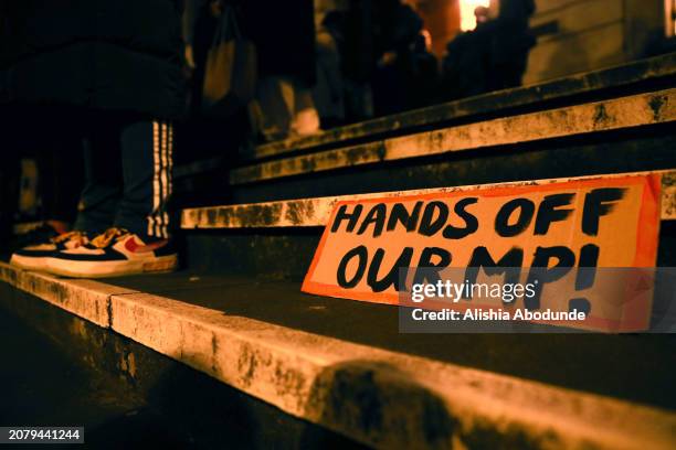 People gather outside of Hackney Town Hall in solidarity with MP Dianne Abbott on March 15, 2024 in London, England. Hackney Constituents attend a...