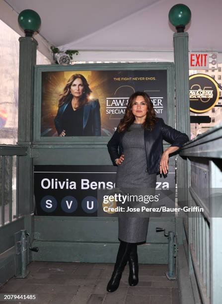 Mariska Hargitay is seen at Olivia Benson Plaza celebrating the 25th anniversary of "Law and Order: SVU" at Rockefeller Plaza on March 15, 2024 in...