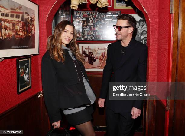 Jessica Biel and Justin Timberlake attend Justin Timberlake's 'EVERYTHING I THOUGHT IT WAS' Album Release Party at Dan Tana's on March 14, 2024 in...