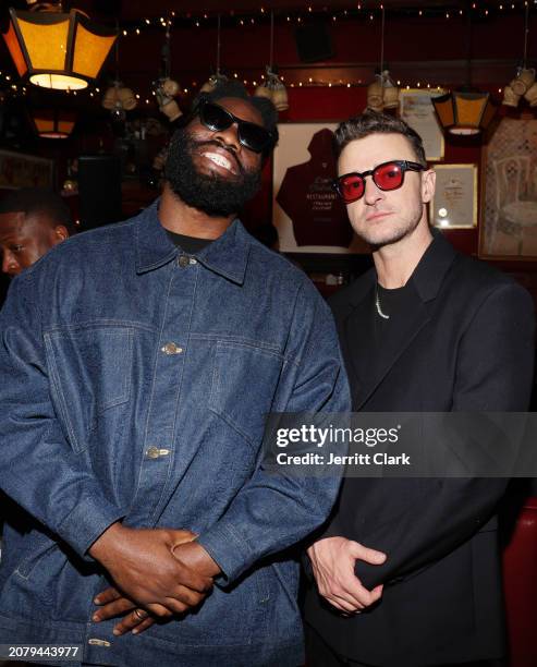 Tobe Nwigwe and Justin Timberlake attend Justin Timberlake's 'EVERYTHING I THOUGHT IT WAS' Album Release Party at Dan Tana's on March 14, 2024 in...